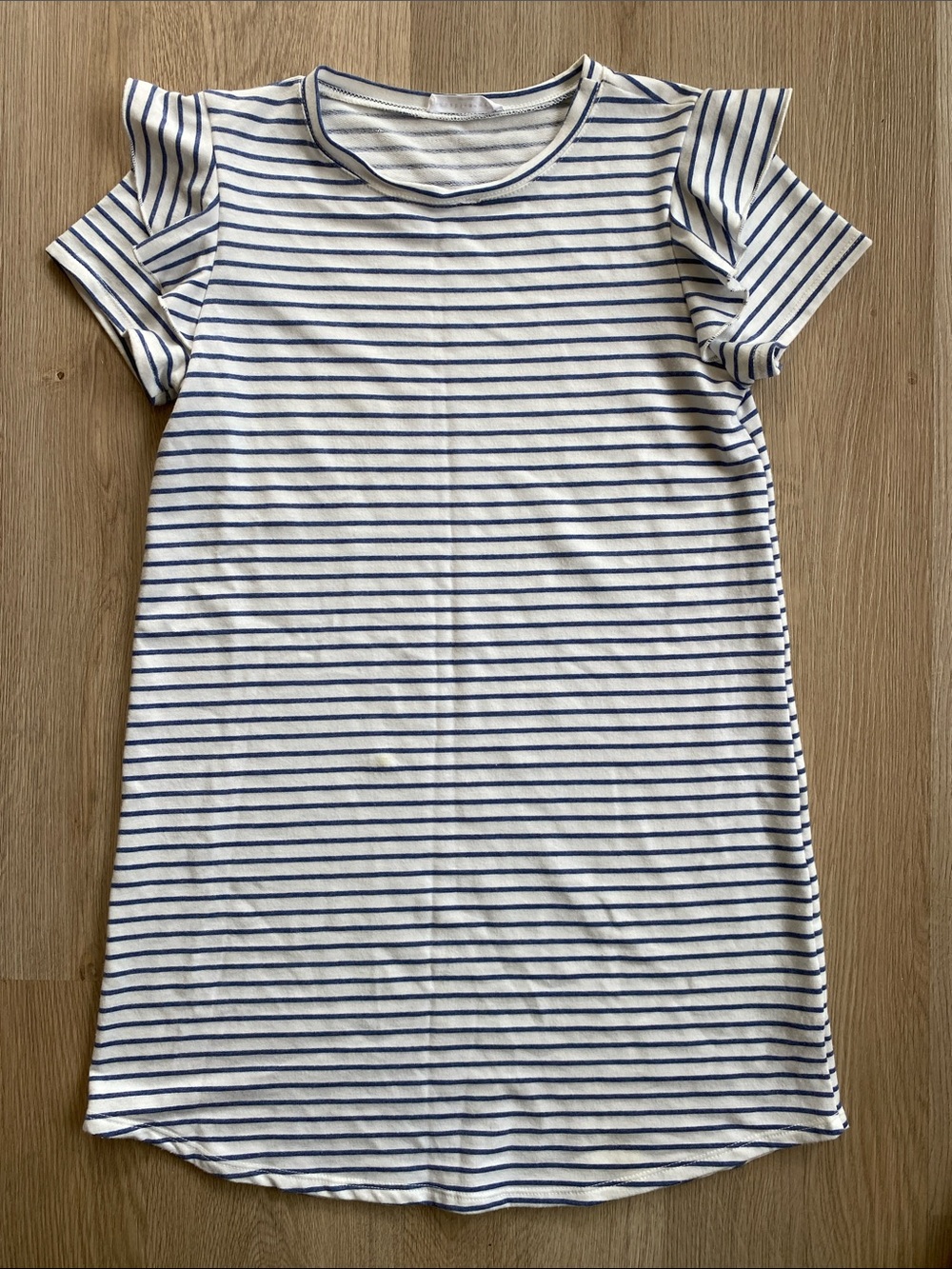 Wasabi + Mint Blue White Striped Ruffle Sleeve Dress Small Nautical Casual Knit